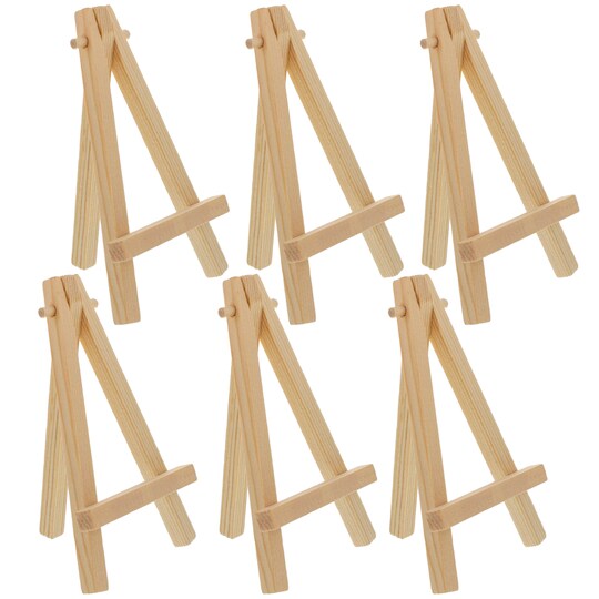 U.S. Art Supply; 8" High Small Natural Wooden Easel (6 Pack), A-Frame Canvas Stand Tripod, Small Painting Easels - Tabletop Easel for Painting, Canvases, Student Crafts, Event Signs Photos; Category:Drawing & Coloring; Image:1